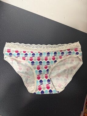 Jane and Bleecker Cream Bikini Briefs with Pink, Purple and Teal Owl Print